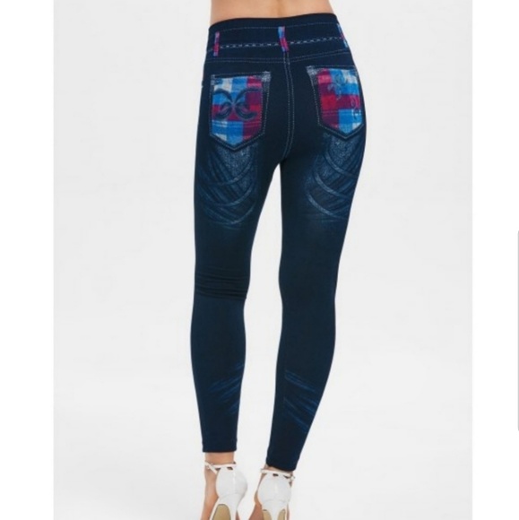 High Rise Jeggings Punky Plaid Stretch Skinny - Picture 3 of 7